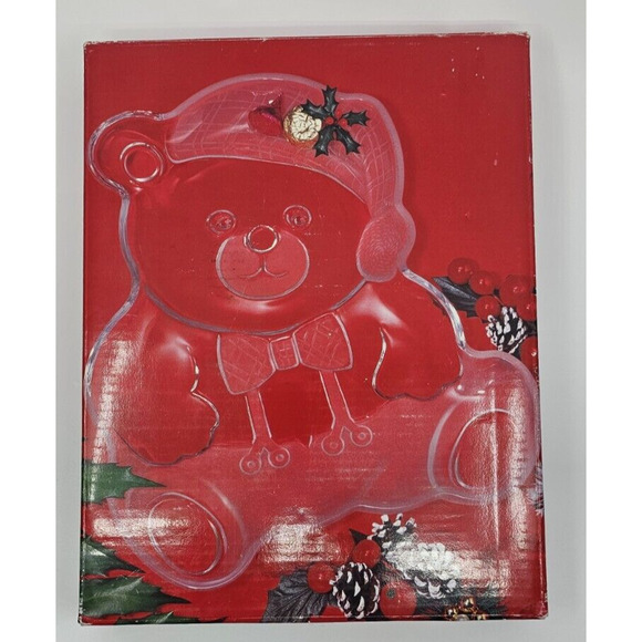 Vintage Frosted Glass Teddy Bear 11.5” Holiday Christmas Platter in Box - Picture 3 of 5